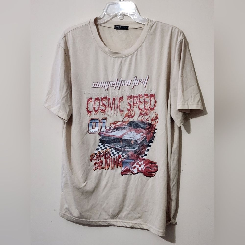 ROMWE Cosmic Speed Graphic Tee - Beige